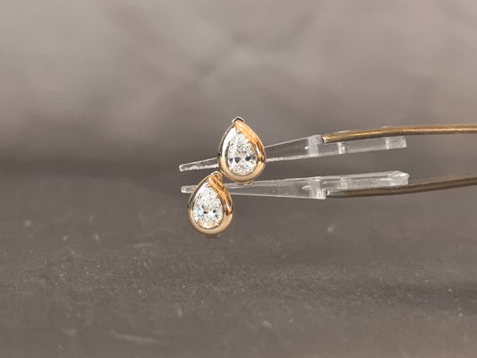 E-015 | Pear Shape Diamond Earrings | Bezel Setting | Unique Design | Minimalist Everyday Wear Stud Earrings