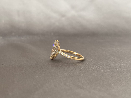 3 Carat Marquise Diamond Ring | 14K Yellow Gold Ring | Lab Grown Diamond Ring | Six Prong Setting | Openwork Basket Setting | Pave Diamond Band