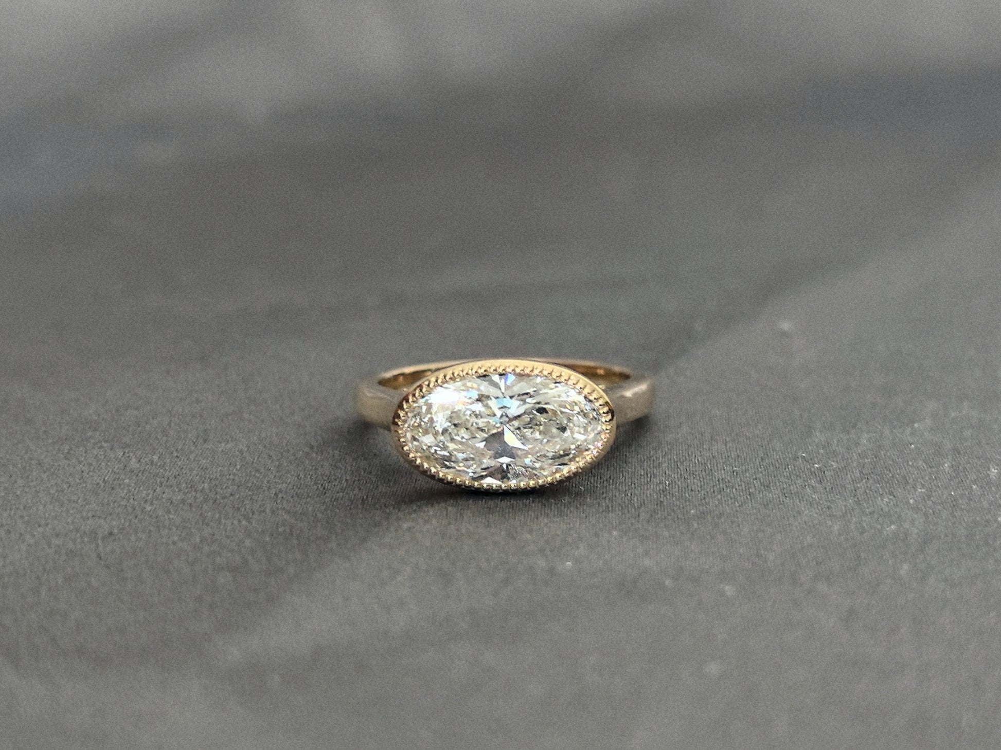 Juno Diamond OV-049 | Oval Cut Diamond Ring | Milgrain Bezel Setting Ring | Minimalist Yellow Gold Engagement Ring Lab-Grown Diamond Solitaire Ring | Vintage Inspired Milgrain Ring,