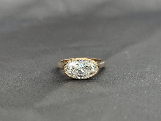 OV-049 | Oval Cut Diamond Ring | Milgrain Bezel Setting Ring | Minimalist Yellow Gold Engagement Ring Lab-Grown Diamond Solitaire Ring | Vintage Inspired Milgrain Ring,