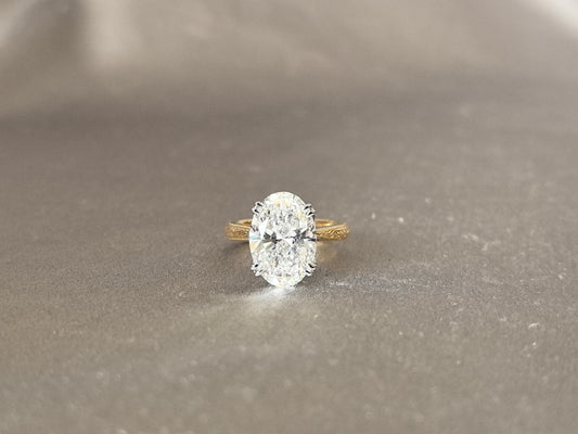 O130 |   Oval Diamond | Four Prong Setting | Round Shank with Fine Engraving | 14k Yellow Gold Ring