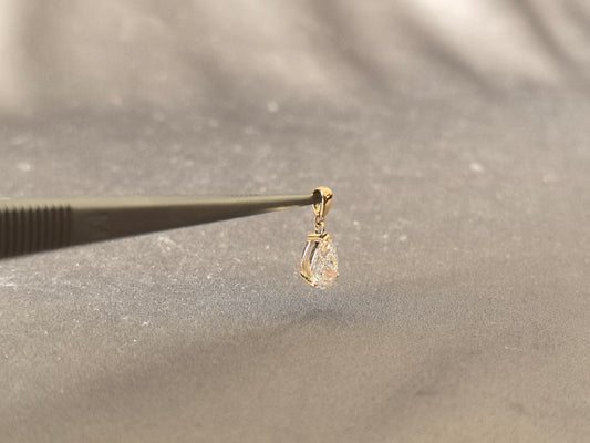 O-012 | Pear Shape Diamond Pendant | Three Prong Setting | Elegant Stackable Pendant