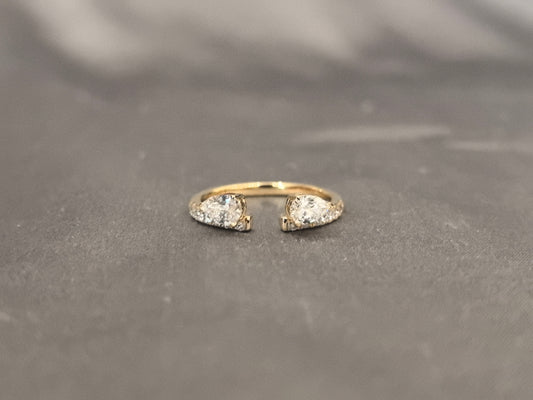 PE-016 | 1 Carat Pear Shape Diamond | Diamond Accents | Open Round Shank | 14k Yellow Gold Ring
