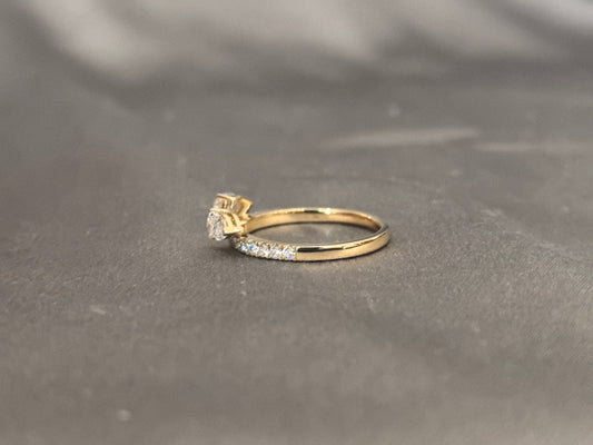 PE-016 | 1 Carat Pear Shape Diamond | Diamond Accents | Open Round Shank | 14k Yellow Gold Ring