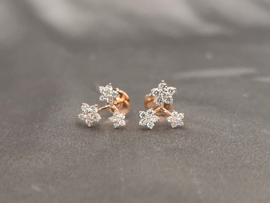 O-013 | Floral Design Earrings | Round Diamonds Forming Flower Shape | Hypoallergenic Fine Jewelry