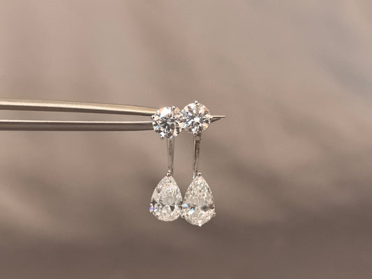 E-018| Pear Shape & Round Diamond Earrings | Unique Design | Luxury Earings