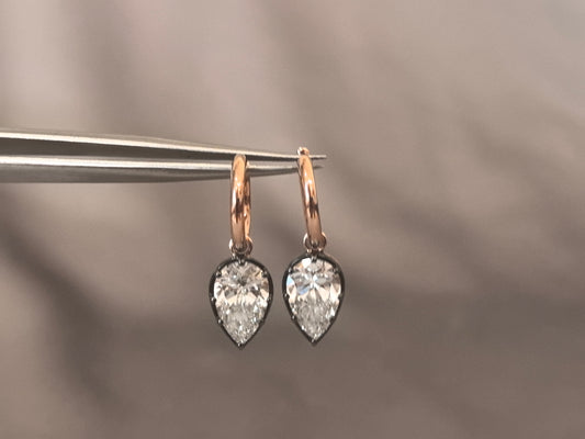 E-016 | Pear Shape Diamond Earrings | Bezel Setting | Unique Design