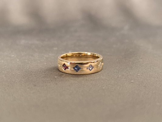 BM-001|Four-Stone Wide Band Ring | Princess Cut Lab Grown Diamond |Flush Set| Unisex Low-key Luxury Minimalist Promise