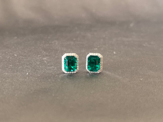 E-003 | Emerald Earrings | Round Diamond Accents | Unique Design