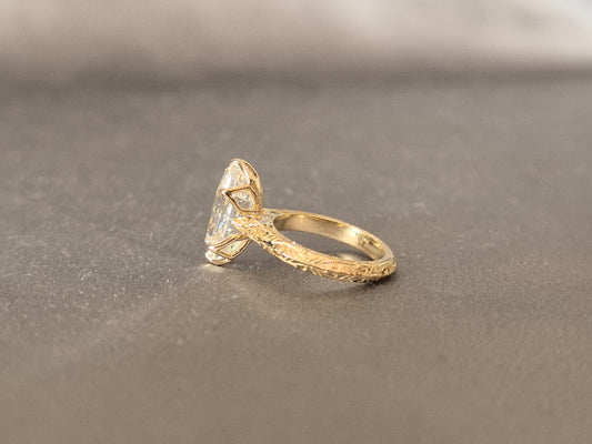 MA-016 |Custom Cut Marquise Diamond Ring | Round Shank | Fine Engraving