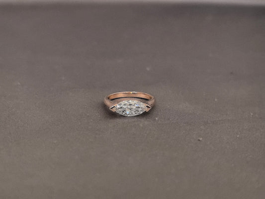 M212 | Horizontal Marquise Diamond Ring | Modern Solitaire | 1 Carat Lab Grown Diamond | 14k Rose Gold Plain Band