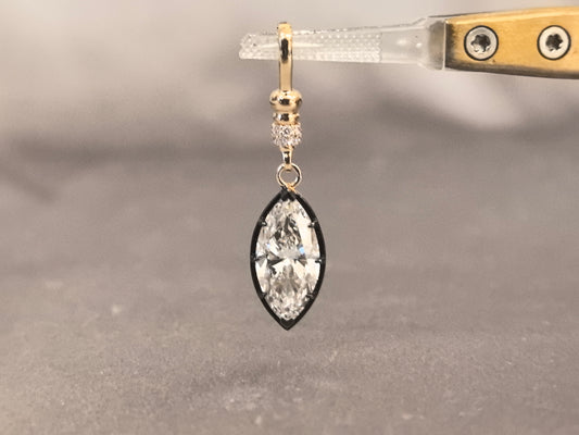 O-001|Marquise Cut Black Prong Pendant|Two-tone Charm| Pave Set Diamond Enhancer| Reversible Dangle Pendant | Modern Edgy Fine Jewelry