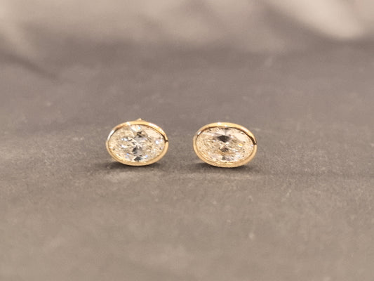 E-002|Oval Cut Bezel Stud Earrings|Yellow Gold Solitaire|Bezel Set Lab Grown Diamond|Minimalist Everyday Wear|Classic Fine Jewelry (Copy)