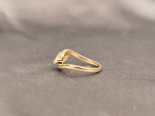 MA-002|Marquise Cut Bezel Solitaire Ring|Twisted Bypass Band|Yellow Gold Bezel Setting|Lab Grown Diamond Ring|Modern Minimalist Engagement Ring