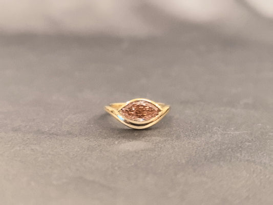 MA-003|Marquise Cut Bezel Set Ring|Pink Lab Grown Diamond|Bypass V-Shape Band|Modern Minimalist Fine Jewelry