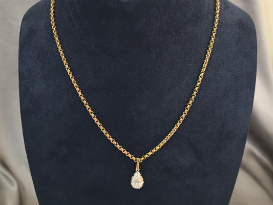 N-003 | Pear-Cut Lab Diamond Solitaire Pendant Necklace | Prong-Set | Finger-Elongating Teardrop Design