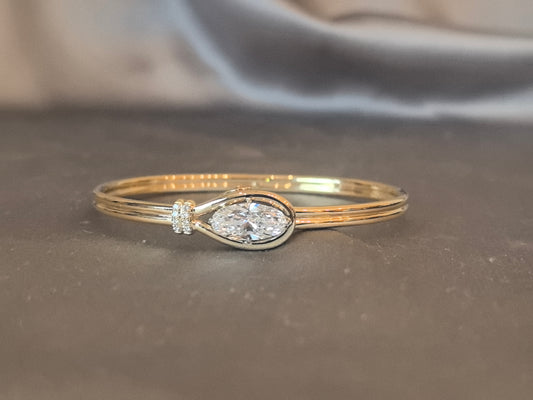 B-006|Marquise-cut lab diamond bangle|Bezel-set |Micro-pavé diamond accent knot|Sleek contemporary silhouette