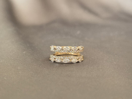 OV-041|Marquise and round lab diamond double band ring|Jacket Ring | Prong-set and pavé-set combination|Mixed-cut diamond|Double-row diamond fashion ring