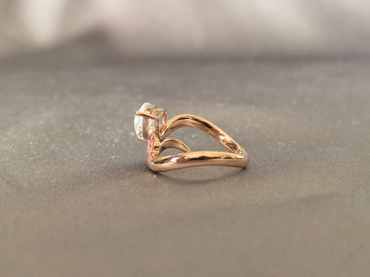 PE-002|Pear-shaped lab diamond bypass ring|Tiny pink diamond accent|Prong-Set|Asymmetric Design
