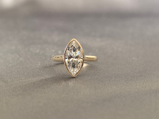 MA-004|Marquise-cut lab diamond solitaire ring | Bezel-set|Streamlined modern silhouette |Scratch-resistant setting