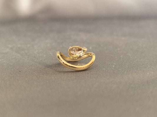 PE-003|Brilliant pear-cut champagne diamond| Bezel-set pink diamond ring|Sculptural modern silhouette | Scratch-resistant setting