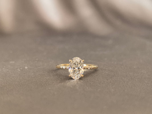 OV-043|Classic oval diamond engagement ring|4-Prong Set| Micro-pavé diamond accents on shank