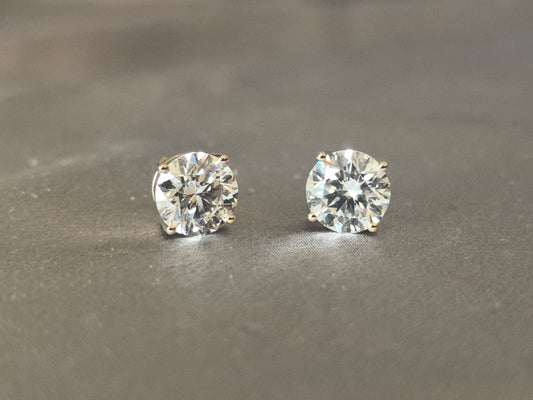 E-005|Round brilliant-cut lab diamond stud earrings |4-Prong Set|Low-profile design for comfort