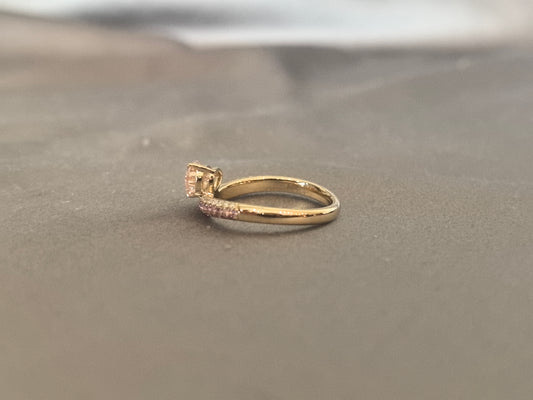 PE-006|Pave-set pink diamond gradient ring|Prong Set|Modern asymmetric design aesthetic| Soft romantic pink diamond glow