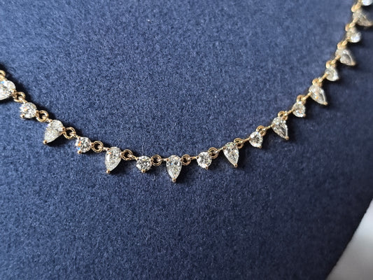 N-003 |Pear & Round Droplet Lab Diamond Necklace | Bezel-Set | Front-Facing Statement Necklace