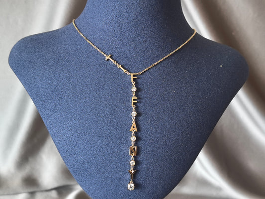 N-004 |Personalized Letter Lariat Necklace | Initial & Diamond Pendant | Lariat Style Drop Chain