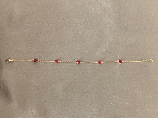 GB-001|Heart Cut Lab Ruby Bracelet|Four Prong Setting|Timeless Romantic Design|Minimalist