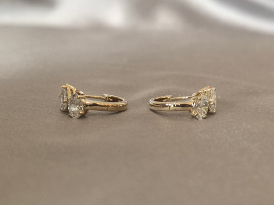 E-003|Mixed-Cut Three-Stone Hoop Earrings|Emerald & Oval Diamond Combination|Geometric Symmetrical Sparkle