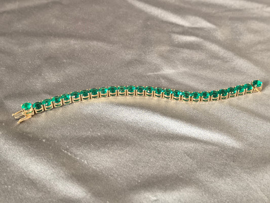 B-005|Round-cut emerald tennis bracelet|Four-prong set emerald bracelet|Open gallery link design