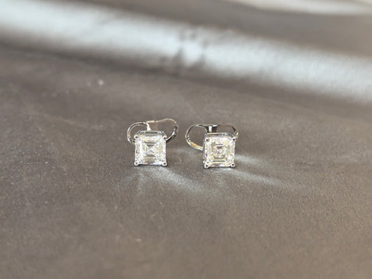 E-014|Emerald-Cut Lab Diamond Stud Earrings | Four-Prong Solitaire Setting | Minimalist Everyday Sparkle