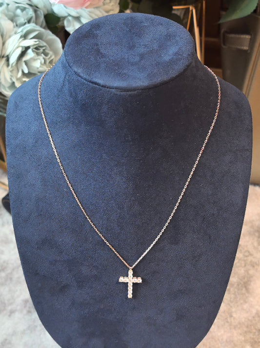 N-010 |Lab-Grown Diamond Cross Pendant Necklace | Durable Lobster Clasp Closure | Exceptionally Brilliant Round-Cut Lab Diamonds