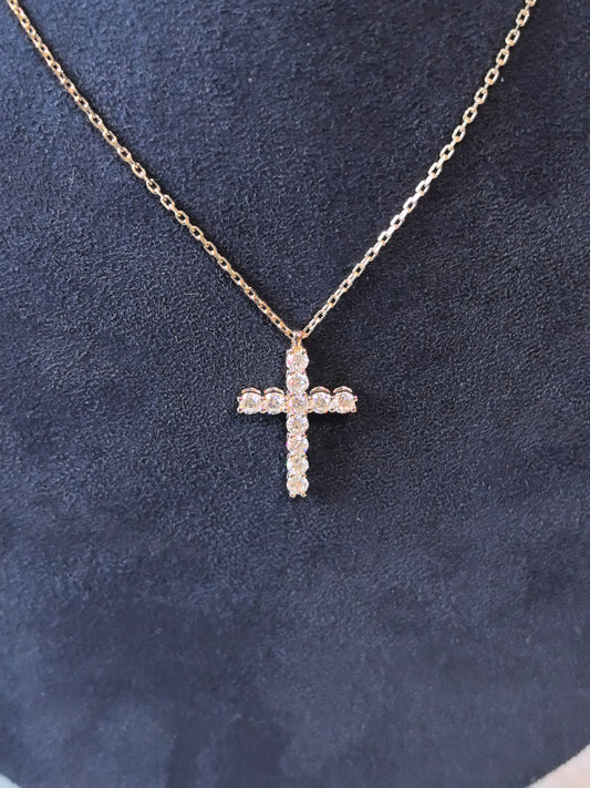 N-010 |Lab-Grown Diamond Cross Pendant Necklace | Durable Lobster Clasp Closure | Exceptionally Brilliant Round-Cut Lab Diamonds