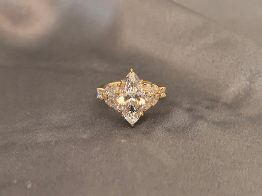 MA-021 |Prong-Set Marquise Diamond with Pear & Round Accents Ring | Polished High-Shine | Lightweight, Comfort-Fit ConstructionSmooth Band |