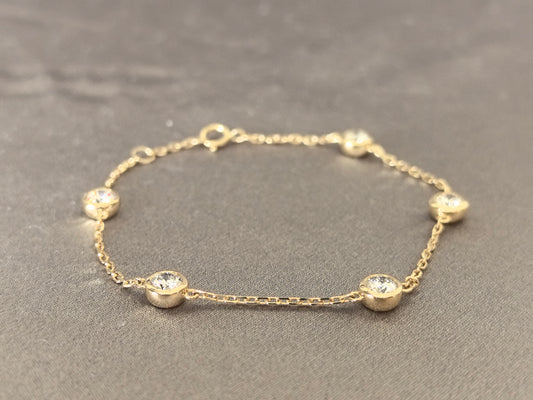 B-012 |Bezel-Set Round-Cut Diamond Station Bracelet  | Elegant Delicate Layering Bracelet | Lightweight, Comfort-Fit Construction