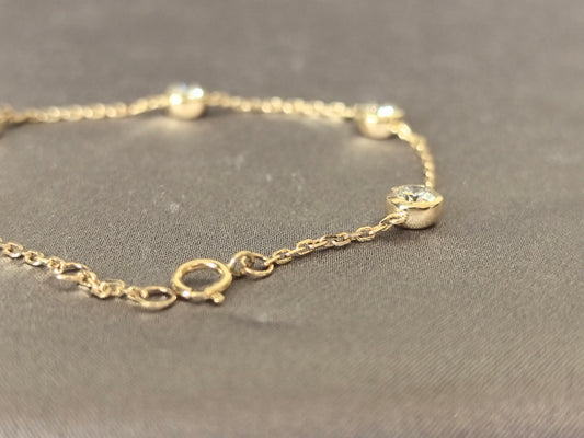 B-012 |Bezel-Set Round-Cut Diamond Station Bracelet  | Elegant Delicate Layering Bracelet | Lightweight, Comfort-Fit Construction