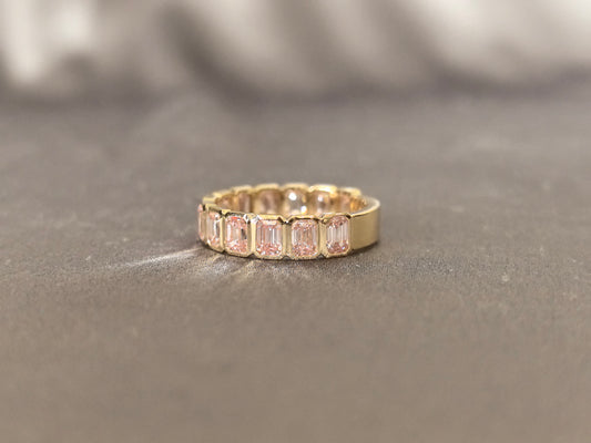 BW-012 | Pink Fancy Diamond Emerald-Cut Half Eternity Band | Bezel-Set | Contemporary Half Eternity Design