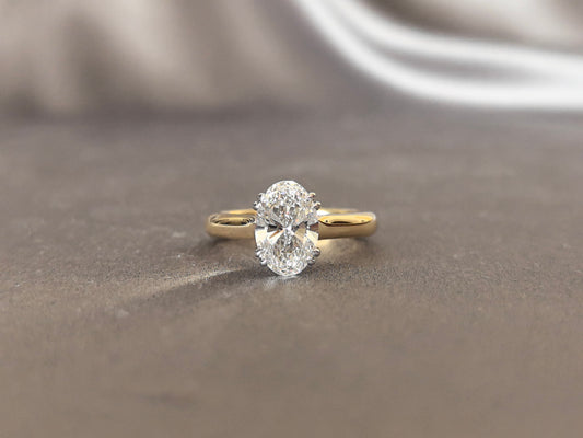 OV-057 | Oval-Cut Lab-Grown Diamond Two-Tone Solitaire Ring | Six-Prong-Set | Two-Tone Crisscross Basket Design