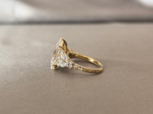 MA-014 | Marquise-Cut Lab-Grown Diamond Cluster Engagement Ring | Prong Set | Contemporary Filigree Design