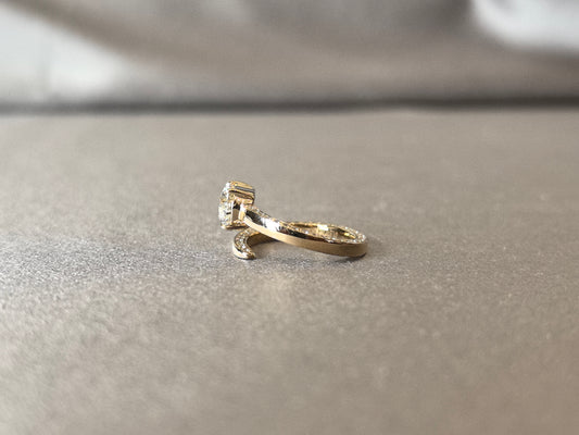 PE-012 | Pear-Cut Lab-Grown Diamond Bypass Solitaire Ring | Secure Prong-Set Pear-Cut & Pave Diamonds | Modern Bypass