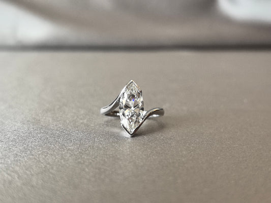 MA-013 | Marquise-Cut Lab-Grown Diamond Bypass Solitaire Ring | Half Bezel Set | Modern Bypass Solitaire Engagement Ring