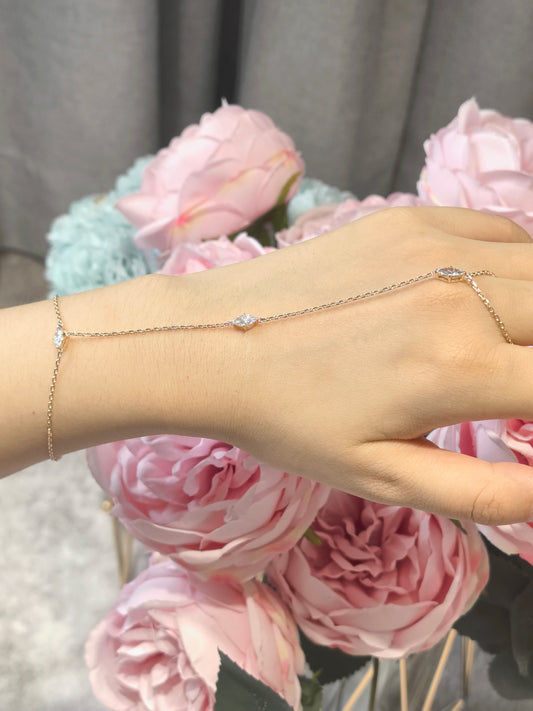 B-010 | Marquise-Cut Lab-Grown Diamond Hand Chain | Secure Bezel-Set | Elegant Formal Occasion Slave Bracelet