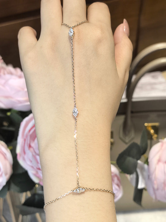 B-010 | Marquise-Cut Lab-Grown Diamond Hand Chain | Secure Bezel-Set | Elegant Formal Occasion Slave Bracelet
