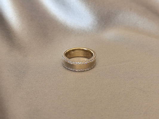 BM-007 | Dual-Pave Diamond Band with Matte Center | Full Pave-Set Diamonds on Top & Bottom | Comfort-Fit Polished Inner Wall