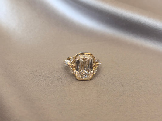 EM-007 | Emerald-Cut Diamond Engagement Ring | Leaf Accents | Partial Bezel-Set | Nature-Inspired Aesthetic
