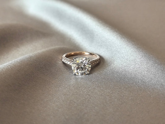 RO-022 | Round Brilliant-Cut Diamond Engagement Ring | Hidden Halo & Pave Band | Hypoallergenic Fine Gold Jewelry