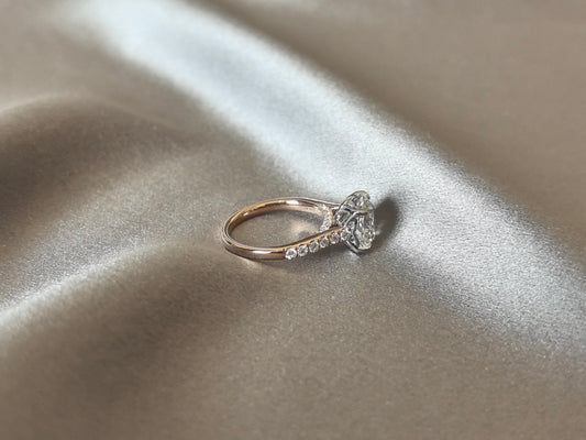 RO-022 | Round Brilliant-Cut Diamond Engagement Ring | Hidden Halo & Pave Band | Hypoallergenic Fine Gold Jewelry
